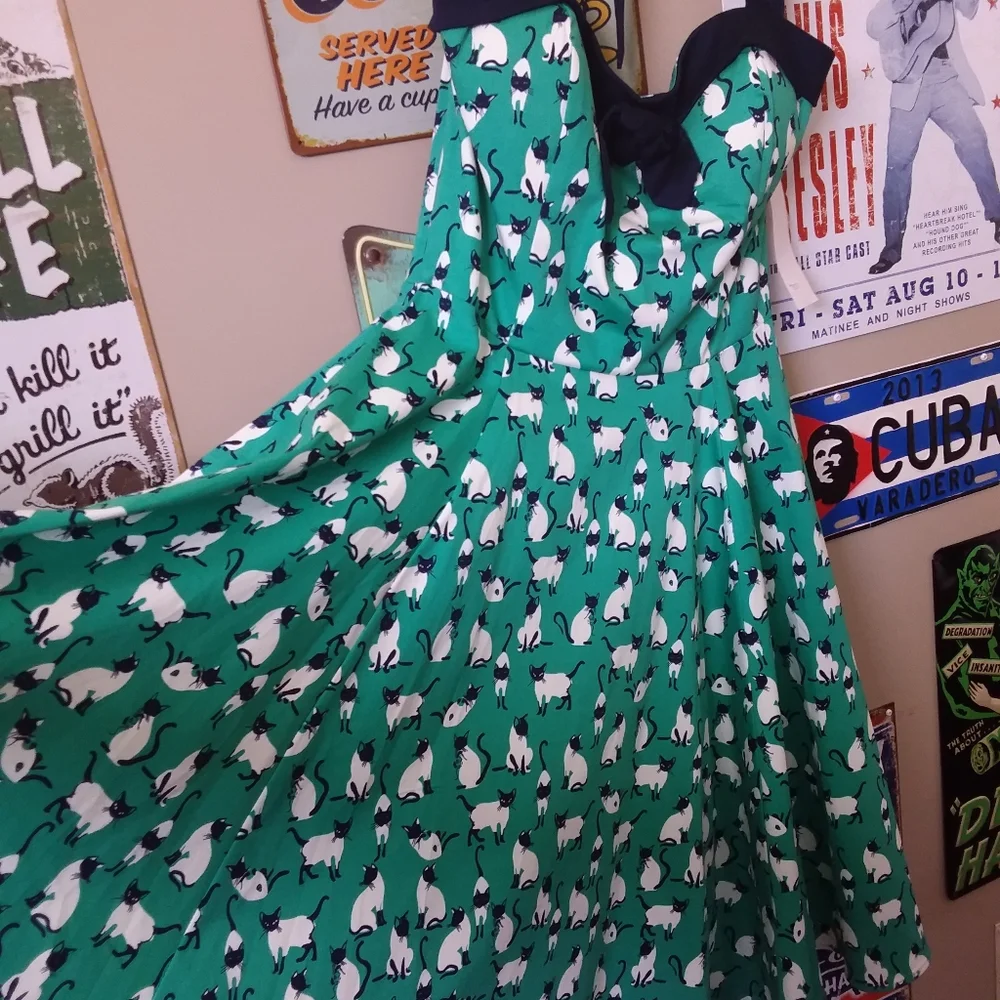 NWT Eva Rose vintage inspired rockabilly swing dress with halter cat print L - Picture 6 of 16